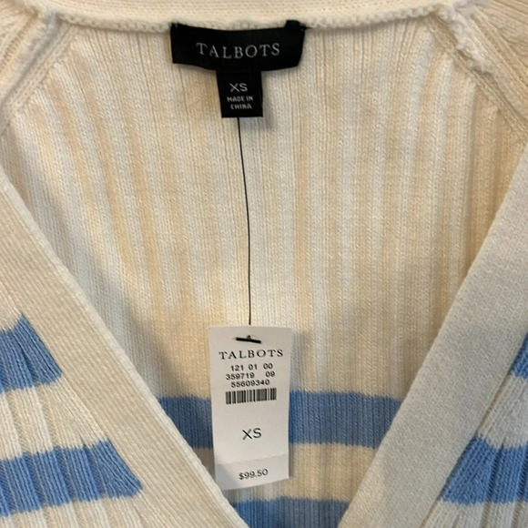 Talbots Women’s (XS) Breton Stripe Ivory/Blu Cozy Button Front Nautical Cardigan - Picture 3 of 7